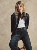 Moda i Uroda OUTLET - Reserved - Skórzana kurtka - ciemnobrązowy - miniaturka - grafika 1