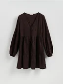 Sukienki - Reserved - Sukienka mini z wiskozy - ciemnobrązowy - miniaturka - grafika 1
