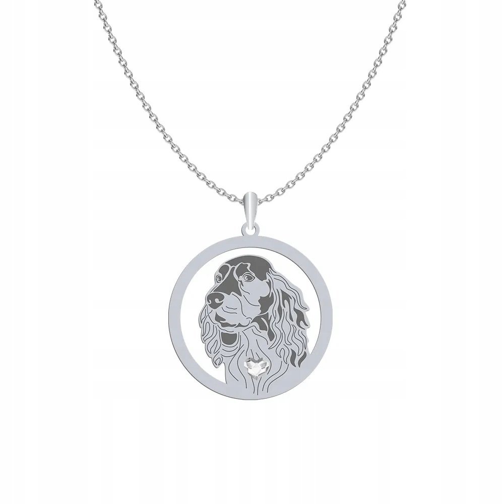 Naszyjnik Srebrny z Polski Spaniel Myśliwski 925 Prezent Łańcuszek GRAWER