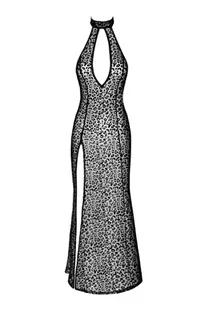 Noir Handmade F288 długa sukienka flokowana w stylu panterki z rozcięciem - Sukienki - miniaturka - grafika 1