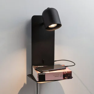 Paulmann Malena spot ścienny USB z półką, czarny - Lampy ścienne - miniaturka - grafika 1