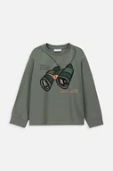 Bluzki dla chłopców - Coccodrillo longsleeve bawełniany dziecięcy kolor zielony z nadrukiem - miniaturka - grafika 1