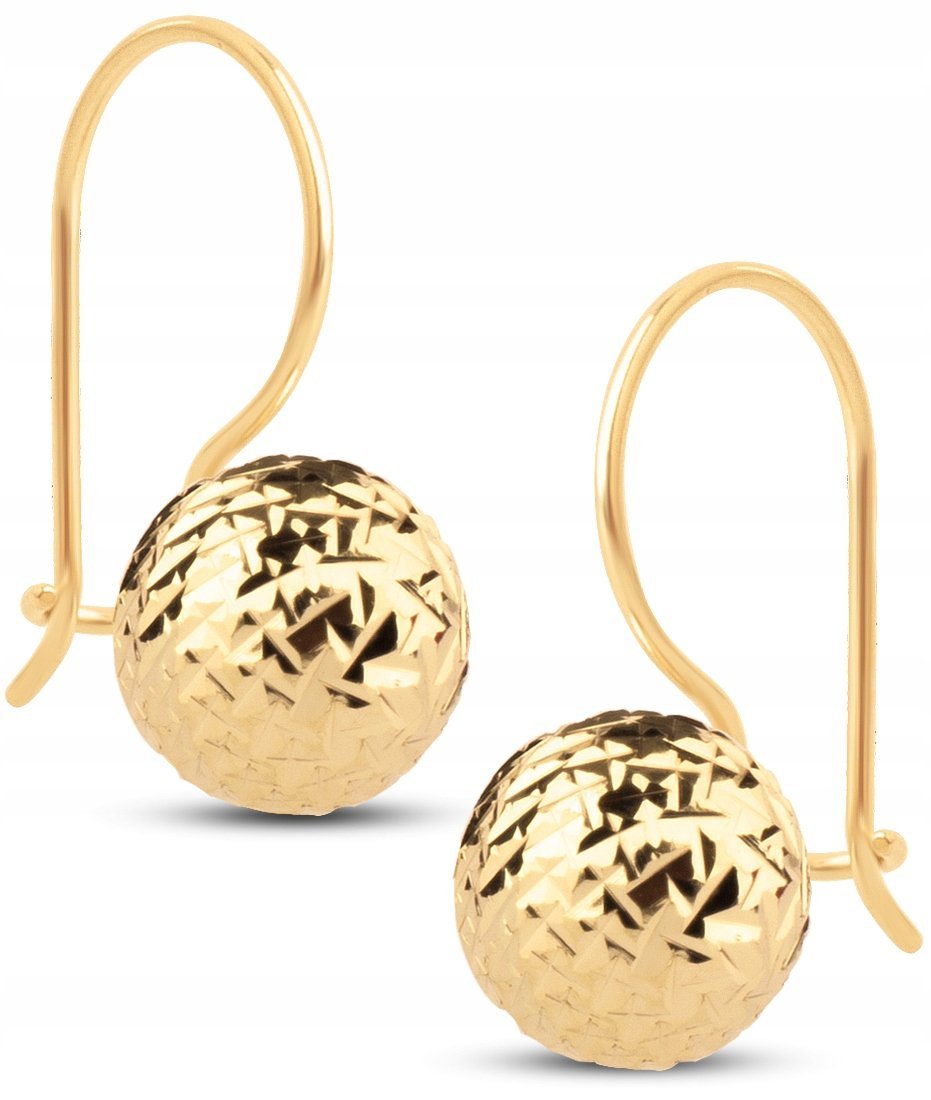 PIĘKNE ZŁOTE KOLCZYKI DIAMENTOWANE WISZĄCE KULKI KULECZKI 7 MM 14KT