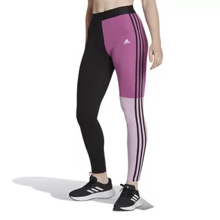 Spodnie sportowe damskie - Legginsy adidas Essentials 3-Stripes Colorblock Cotton HJ9477 - czarno-różowe - Adidas - grafika 1