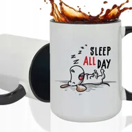 Kubki - Kubek DUŻY CZARNY Prezent Na Urodziny Miłośnika Snoopy SLEEP ALL DAY Wzory - miniaturka - grafika 1