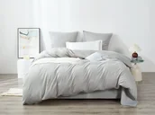 Pościel - Pościel satyna bawełniana Queen Premium 160x200 szara ze złotą lamówką - miniaturka - grafika 1