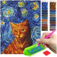 Zabawki kreatywne - Haft Diamentowy ARTULIO, Obraz DIY 5D, Diamond Painting, Mozaika Diamentowa 30X40cm (Kot na tle abstrakcyjnego nieba) + Zestaw Akcesoriów - miniaturka - grafika 1