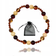 Bransoletki - Bransoletka Szczęścia Bursztyn Koniakowy Granat żółty Jadeit 18cm na gumce - miniaturka - grafika 1