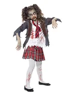 Krawaty i muchy męskie - Halloween Smiffys kostium zombie uczennicy, szary, ze spódnicą w kratkę, kurtką, bluzką i krawatem - miniaturka - grafika 1