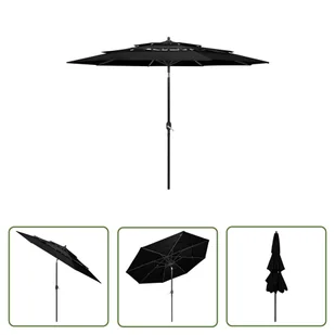 The Living Store 3-poziomowy parasol na aluminiowym słupku - czarny - 3 m - Parasol Ogrodowy - Parasole ogrodowe - miniaturka - grafika 1