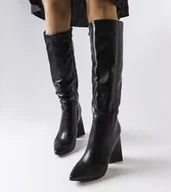 Botki damskie - Czarne kozaki na słupku Medicina-40 - miniaturka - grafika 1