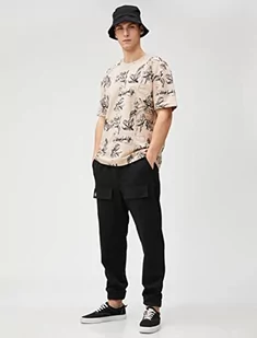 Koton Męski T-shirt z nadrukiem z okrągłym dekoltem, bawełniany, krótki rękaw, Beżowy wzór (03h), S - Koszulki męskie - miniaturka - grafika 1