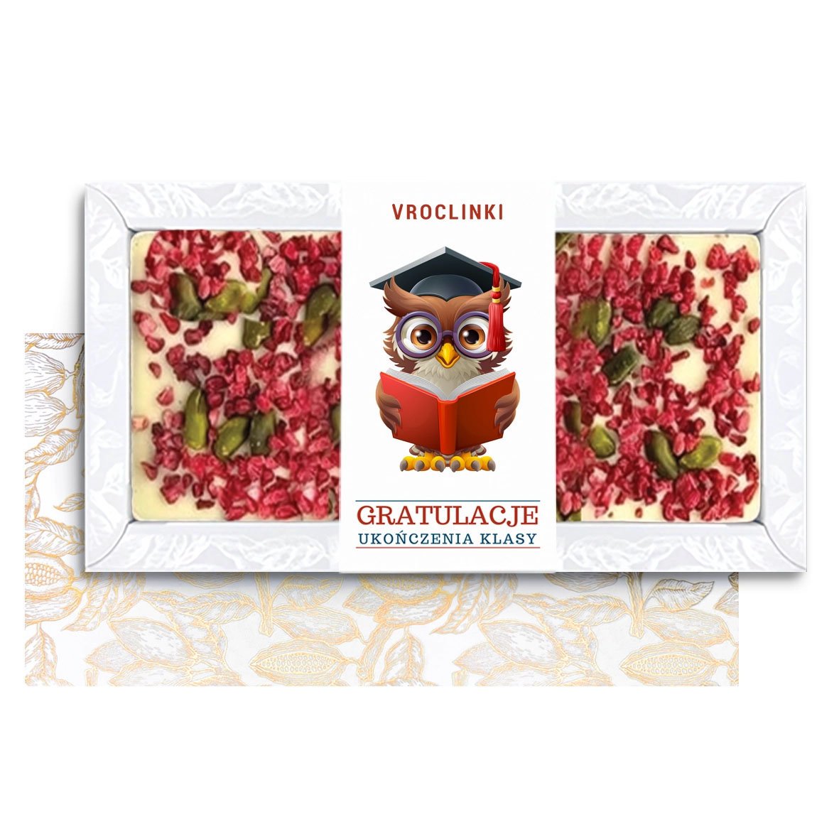 Czekolada Biała z Malinami i Pistacjami na Zakończenie Roku Szkolnego (80g)