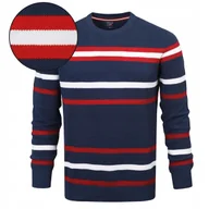 Swetry męskie - Elegancki SWETER Męski GRANAT w PASKI Klasyczny Bawełniany XL Pako Jeans - miniaturka - grafika 1
