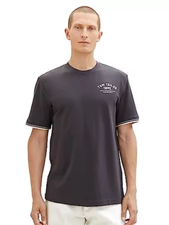 Koszulki męskie - TOM TAILOR Męski T-shirt z nadrukiem logo, 10899-tarmac grey, XXL - grafika 1