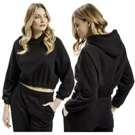 Bluzy damskie - BLUZA damska z KAPTUREM CROP TOP CROSS JEANS dresowa sportowa czarna L - miniaturka - grafika 1