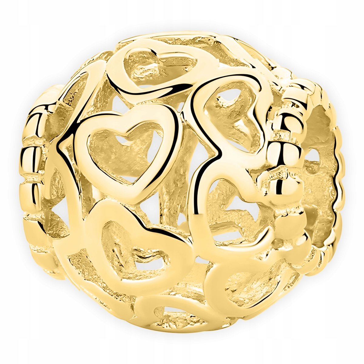 Złoty Charms Serca Hearts Ażurowy Koralik Serduszko Serca SREBRO 925