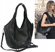 Torebki damskie - Torebka Damska Worek Shopper Torba na Ramię duża pajemna CC6701 czarna - miniaturka - grafika 1
