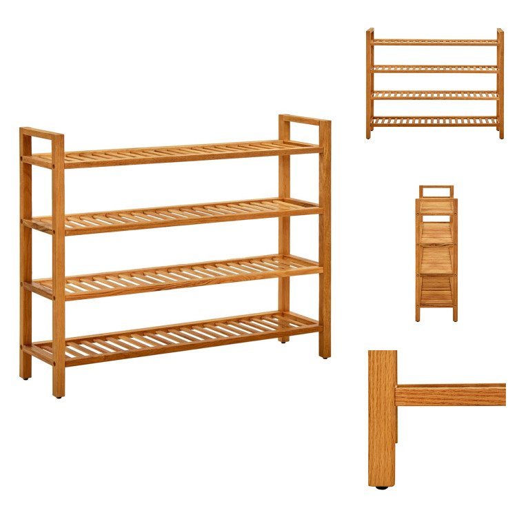 vidaXL Stojak na buty z 4 półkami 100x27x80 cm lity dąb - Stojaki i szafki na buty
