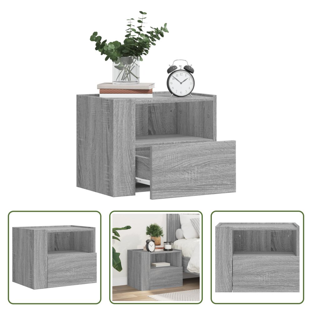 The Living Store Szafka nocna naścienna szara Sonoma 45x30x35 cm