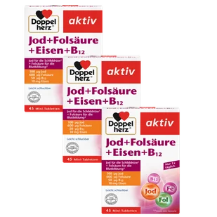 3x Doppelherz® aktiv Jod z kwasem foliowym, żelazem i wit. B12, 3x45 tabletek ZESTAW - Witaminy i minerały - miniaturka - grafika 1