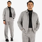 Dresy męskie - Komplet Sztruksowy Męski Koszula Spodnie Stylowy Elegancki Szary 2512 S Szary - miniaturka - grafika 1