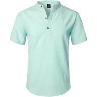 Koszule męskie - Męska Koszula Henley Casual Bawełniana Krótki Rękaw Zielona Miętowa S - miniaturka - grafika 1