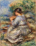 Plakaty - Galeria Plakatu, Plakat, Girl Seated in a Landscape, Pierre-Auguste Renoir, 70x100 cm - miniaturka - grafika 1