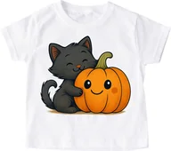 Koszulki dla dziewczynek - Biała koszulka na Dzień dyni z fajnym nadrukiem kotdynia83 - miniaturka - grafika 1