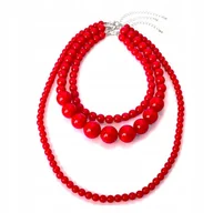 Naszyjniki - Piękny, czerwony potrójny naszyjnik, czerwone korale - 3 w komplecie - miniaturka - grafika 1