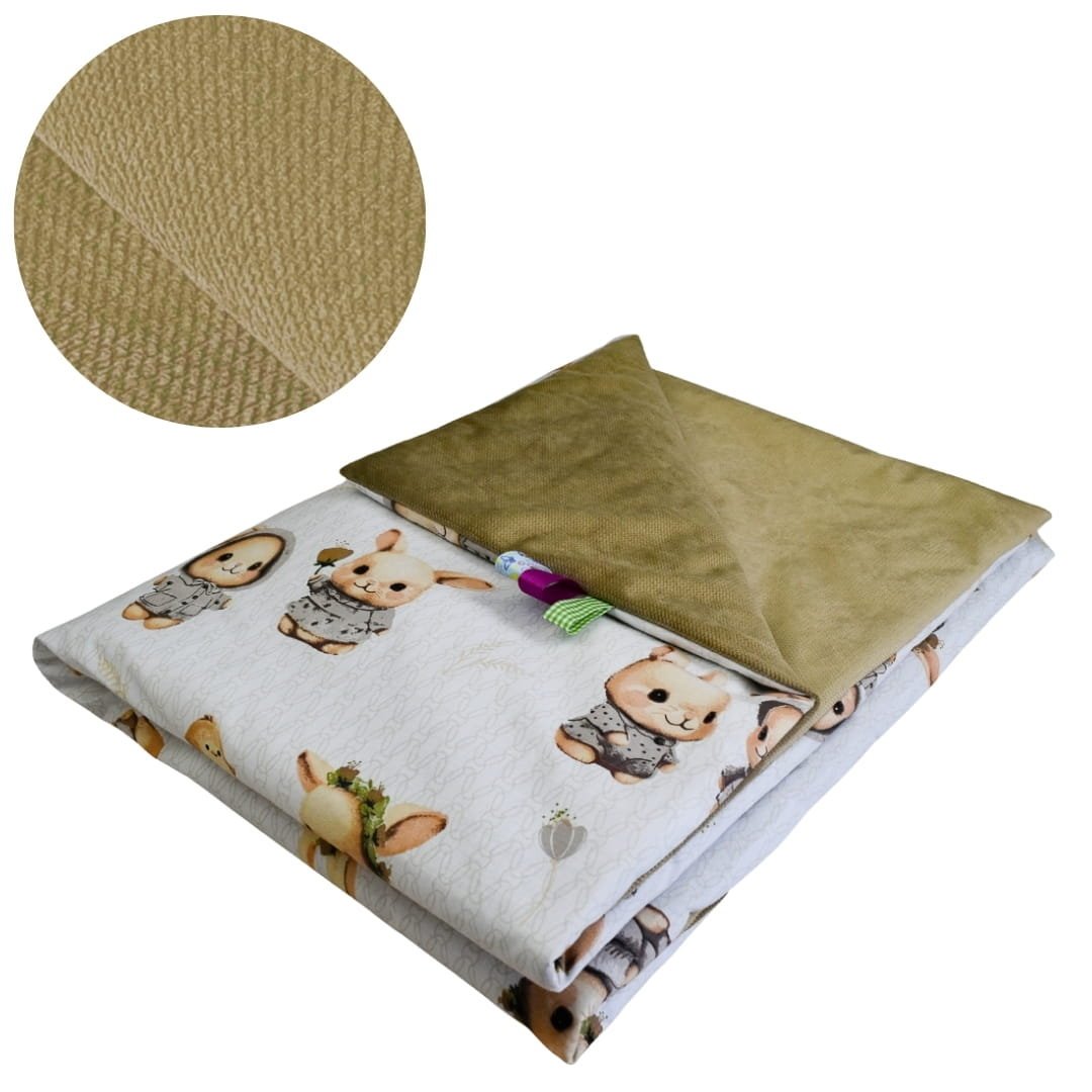 Kocyk Dziecięcy 75x100 Ocieplany Króliczki Beż/Beż Bawełna/Velvet Polski Producent