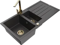 Zlewozmywaki z baterią - Mexen Andres zlewozmywak granitowy 1,5-komorowy z ociekaczem i baterią kuchenną Rita, czarny nakrapiany - 6515-76-670300-50 - miniaturka - grafika 1