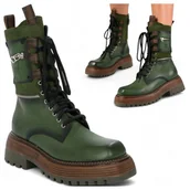 Botki damskie - Workery Damskie Maciejka SKÓRZANE Botki Wysokie na Platformie Jesienne 39 - miniaturka - grafika 1