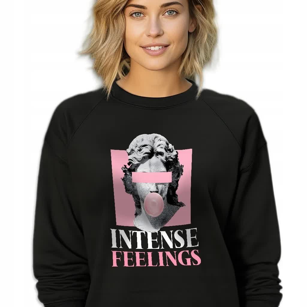 CZARNA BLUZA DAMSKA Dresowa INTENSE FEELINGS LYRICS WZORY Rozmiar L