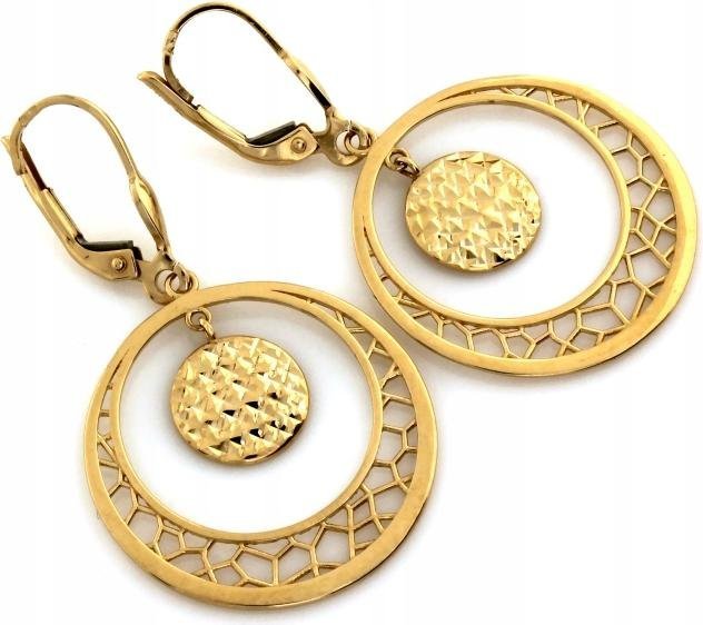 Złote kolczyki 585 masywne koła ażurowe 3,71 g 14kt długie na elegancko