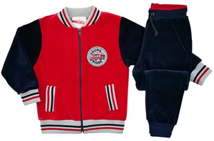 Welurowy dres dziecięcy WELUR czerwony bawełniany ciepły bomberka bluza bejsbolówka plus spodnie Revaj 134 - Moda i Uroda OUTLET - miniaturka - grafika 1