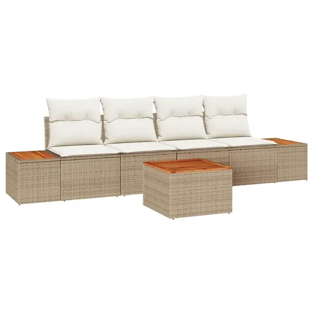 5-elementowy modularny zestaw sof ogrodowych, beżowy, naturalny rattan