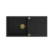 Zlewozmywaki - QUADRON Zlewozmywak EVAN 146 XL czarny, elementy złote, k.pneum. HCQE10050U7_PVDG1_P2O0 - miniaturka - grafika 1