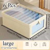 Inne - TEMU 6 szt. Beżowe plastikowe kosze do przechowywania z pokrywkami - Duże pojemnościowe pudełka do organizacji odzieży, spodni i akcesoriów - Wygodny - miniaturka - grafika 1