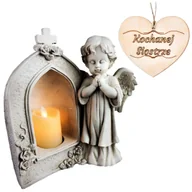 Lampiony i znicze - ANIOŁ STRÓŻ Z KAPLICZKĄ I ŚWIECĄ LED ZNICZ LED NA GRÓB DLA SIOSTRY - miniaturka - grafika 1