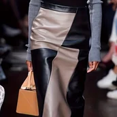 Spódnice - TEMU Damska Elegancka Midi Spódnica Wiosna/Jesień, Wysoki Stan, PU, Codzienna, Regularna, Kolorowe Bloki, Rozcięcie z Tyłu z Podszewką, Nieregularny - miniaturka - grafika 1