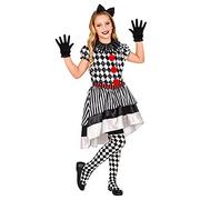 Sukienki i spódniczki dla dziewczynek - Widmann Widmann - Kostium dziecięcy retro clown, sukienka z kołnierzem klaun kokardką, rękawiczki, dla dziewcząt, karo, paski, kostium, przebranie, impreza tematyczna, karnawał, Halloween 09015 - miniaturka - grafika 1