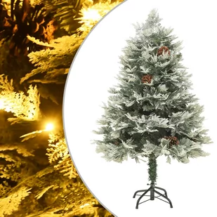 vidaXL Choinka z lampkami LED i szyszkami, zielona, 150 cm, PVC i PE - Choinki - miniaturka - grafika 1