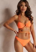 Stroje kąpielowe - Pomarańczowe Dwuczęściowe Bikini Wiązane na Szyi z Głębokim Wycięciem Magdalena - miniaturka - grafika 1