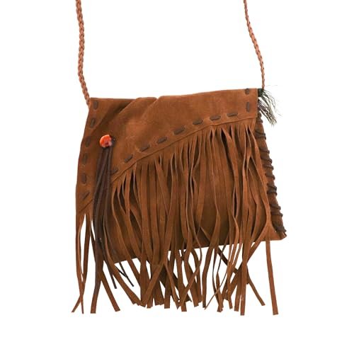 Chaks - Torebka na ramię brązowa, damska, crossbody boho z frędzlami w zamszowym stylu na festiwal, karnawał