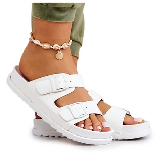 S.Barski Gumowe Klapki Ze Sprzączką Białe Corina - Klapki i japonki damskie - miniaturka - grafika 1