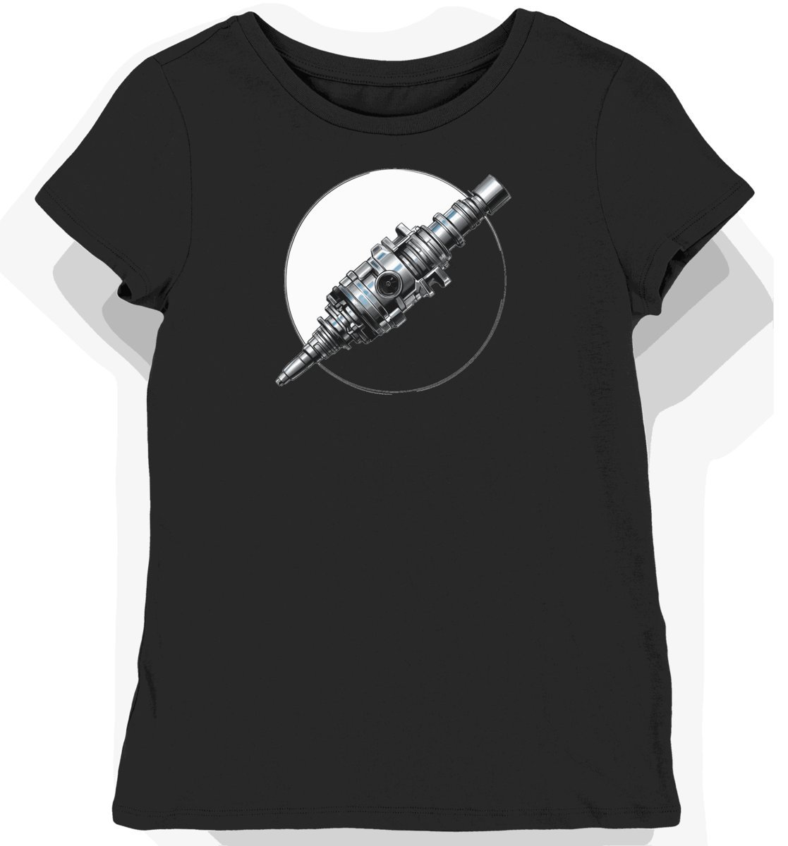 Koszulka damska czarna z motoryzacyjnym stylem eleganckiej srebrnej części S