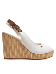 Tommy Hilfiger Sandały Iconic Elena Sling Back Wedge FW0FW04789 Écru - Sandały damskie - miniaturka - grafika 1