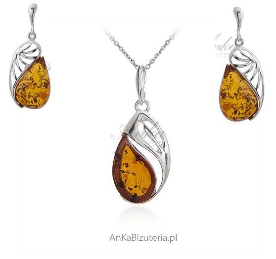 ankabizuteria.pl Komplet biżuteria srebrna z bursztynem ARASHI