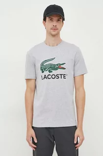 Koszulki męskie - Lacoste t-shirt bawełniany kolor szary z nadrukiem - grafika 1